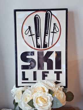 Melrose International Raised Letter "Ski Lift" Metal Framed Sign, NWT